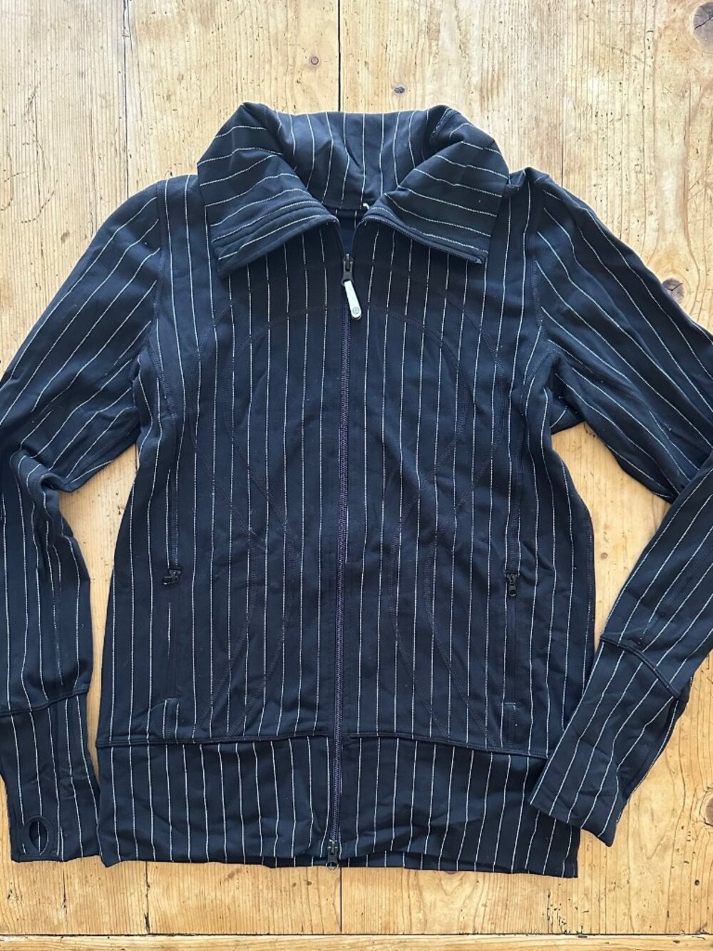 Lululemon Black Jacket with White Pinstripe Jacket Size 12